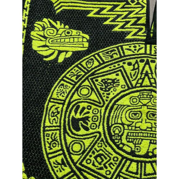 Vintage Mexican Mayan Calendar Aztec Reversible Blanket Serape Tijuana Poncho - Picture 3 of 11